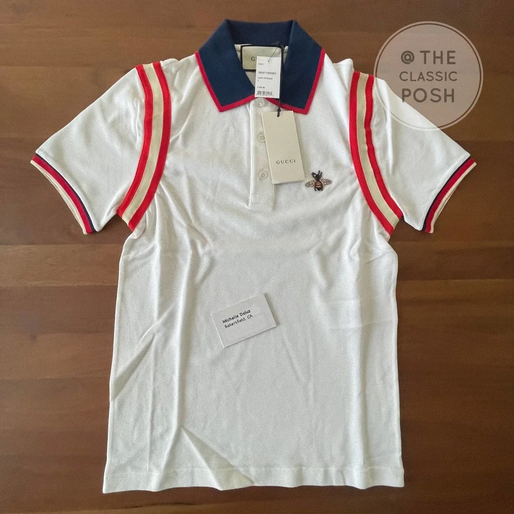 Gucci | Shirts | New Gucci White Bee Polo Shirt Ivory Small Msrp